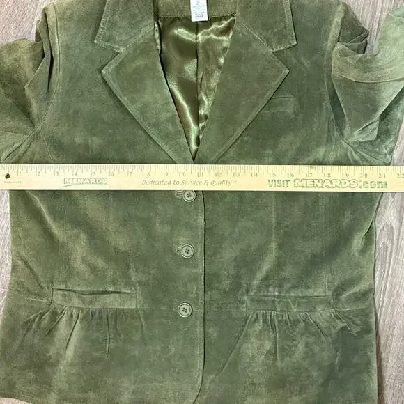 VTG Pursuits Ltd Olive Green Suede Leather Blazer Jacket Women’s XL Y2K - Picture 6 of 10